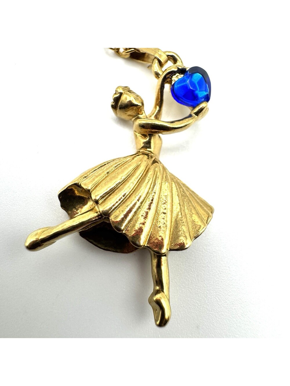VTG Barbie Mattel Ballerina Ballet Dancer Pendant Necklace Gold Tone Blue Stone